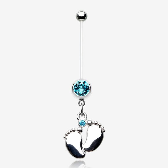 Adorable Little Feet Sparkle Bio-Flex Pregnancy Belly Button Ring - Picture 1 of 3